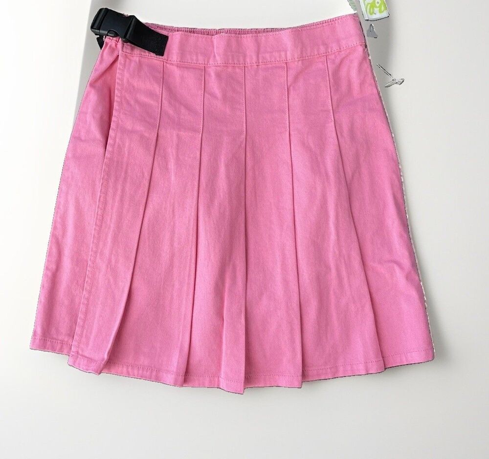 BP Cotton Pink Pleated Skirt Size XS Faux Wrap NWT Longer Length Kilt